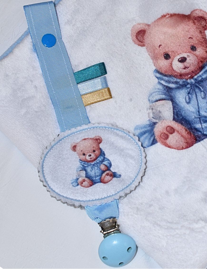 Attache tétine personnalisée TEDDY BLEU