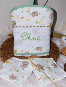 Coffret naissance personnalisé TISSUS DOUBLE GAZE ELEPHANTS CC