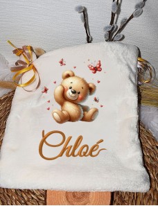 Doudou personnalisé TEDDY PAPILLON avec prénom brodé. Fait main, tout doux et unique.