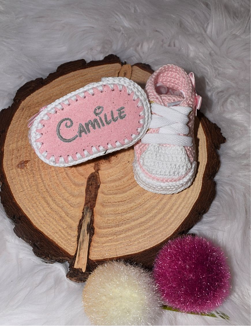 Chaussons bébé crochet personnalisé ROSE