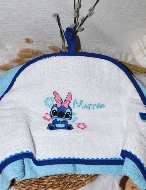 Cape de bain bébé personnalisée STITCH 100% Coton, Cadeau Naissance