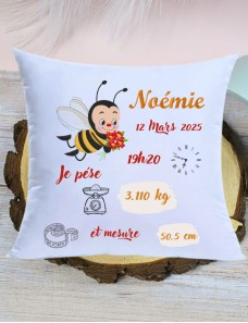 Coussin et taie d'oreiller bébé Personnalisé - Cadeau Unique ABEILLE