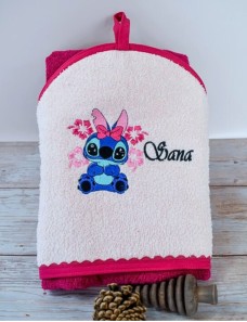 Cape de bain personnalisée enfant avec prénom et motif unique, cadeau bébé STITCH