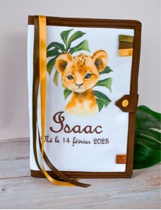 Protège carnet de santé bébé brodé avec texte ou prénom.