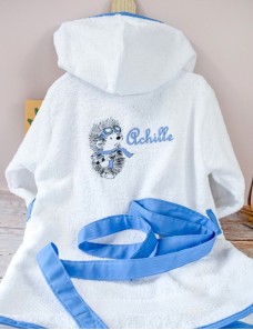 Peignoir avec capuche pour enfant personnalisé en broderie. Eponge 450 g/m² 100 % Coton.