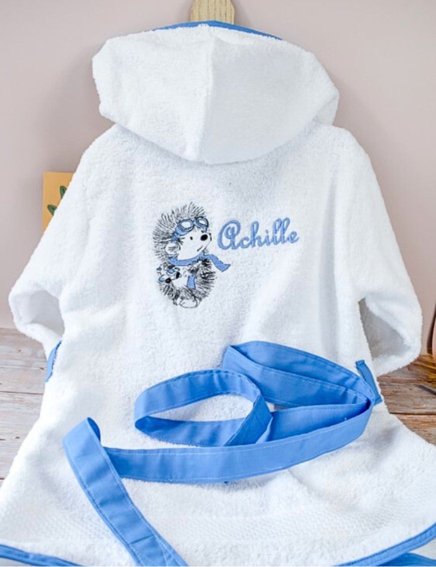 Peignoir avec capuche pour enfant personnalisé en broderie. Eponge 450 g/m² 100 % Coton.