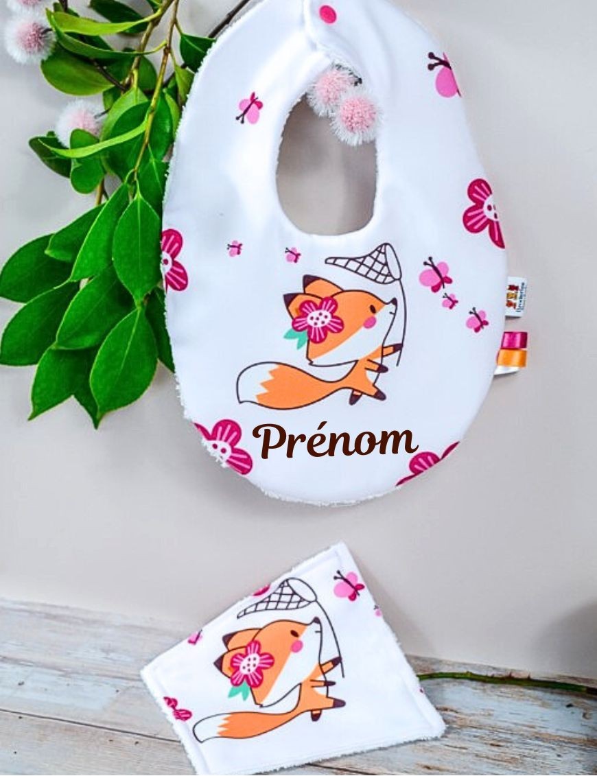 Bavoir bébé personnalisé avec prénom brodé RENARD