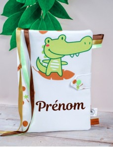 Protège carnet de santé bébé brodé avec texte ou prénom-CROCODILE