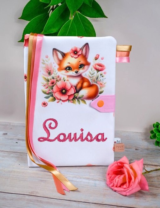 Protège carnet de santé bébé personnalisé – RENARD FLEURS Protège carnet de santé bébé personnalisé – RENARD FLEURS
