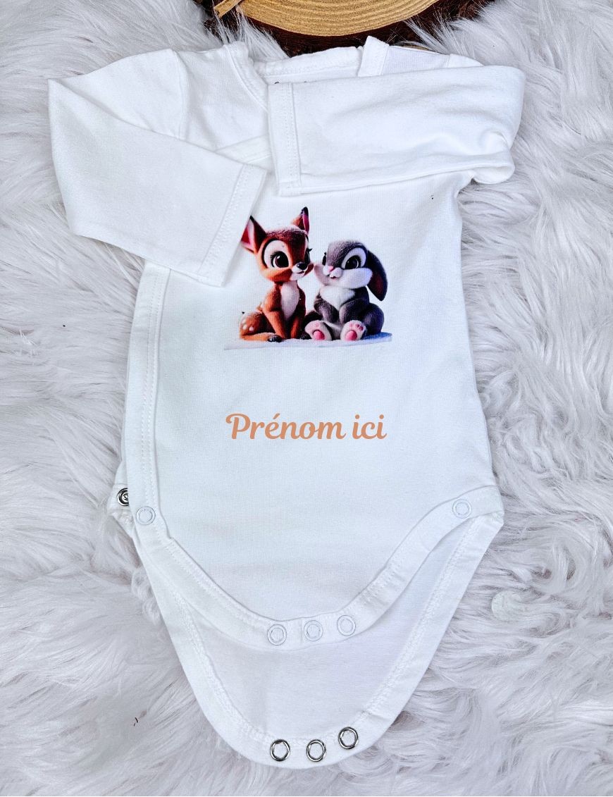 Body bébé personnalisé avec prénom et motif Bambi Panpan