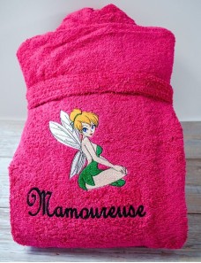 Peignoir adulte personnalisé brodé FEE CLOCHETTE avec prénom, confort et élégance