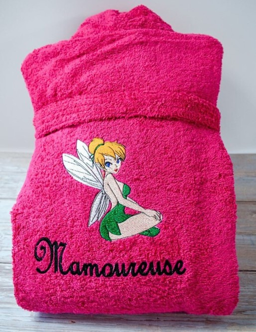 Peignoir adulte personnalisé brodé FEE CLOCHETTE avec prénom, confort et élégance Peignoir adulte personnalisé brodé FEE CLOCHETTE avec prénom, confort et élégance