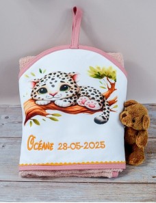 Cape de bain personnalisée avec prénom LEOPARD – Broderie artisanale