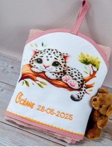 Cape de bain personnalisée avec prénom LEOPARD – Broderie artisanale