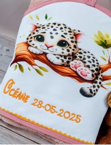 Cape de bain personnalisée avec prénom LEOPARD – Broderie artisanale