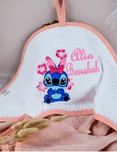 Cape de bain personnalisée enfant avec prénom et motif unique, cadeau bébé STITCH