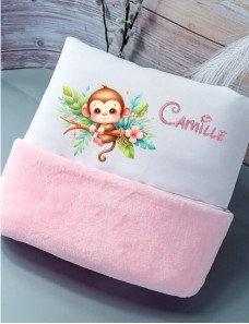 Couverture Bébé Personnalisée SINGERIE - Cadeau Unique et Doux pour Bébé