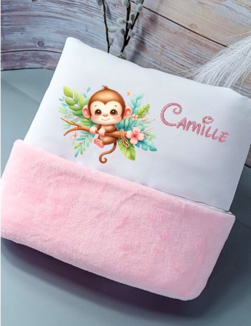 Couverture Bébé Personnalisée SINGERIE - Cadeau Unique et Doux pour Bébé