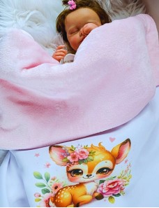 Couverture Bébé Personnalisée FAON ROSES - Cadeau Unique et Doux pour Bébé