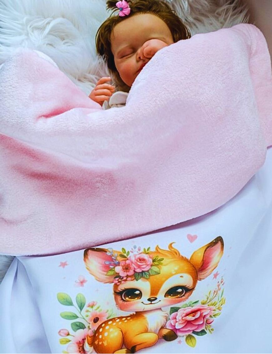 Couverture Bébé Personnalisée FAON ROSES - Cadeau Unique et Doux pour Bébé