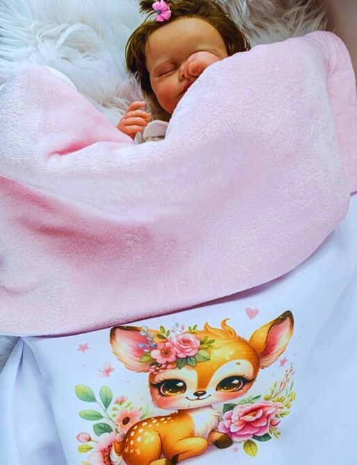 Couverture Bébé Personnalisée FAON ROSES - Cadeau Unique et Doux pour Bébé