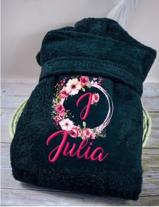 Peignoir personnalisé Motif Floral avec Monogramme et Texte