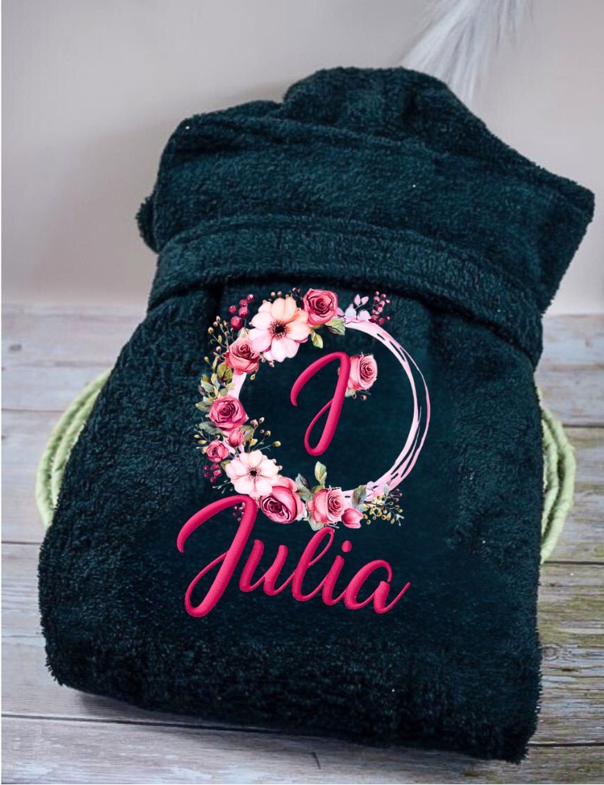 Peignoir personnalisé Motif Floral avec Monogramme et Texte