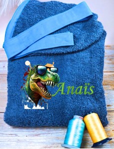 Peignoir avec capuche pour enfant personnalisé imprimé et prénom en broderie. Eponge 450 g/m² 100 % Coton.