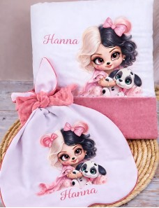 Coffret naissance personnalisé avec tissus imprimé avec le dessin de votre choix et prénom ou texte brodé.