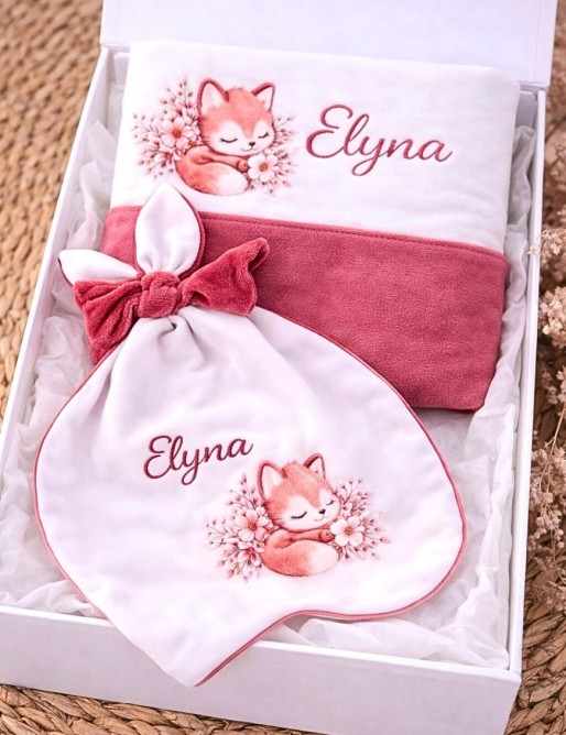Coffret naissance personnalisé – RENARDYA cadeau brodé et imprimé