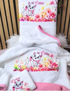 Peignoir avec capuche pour enfant personnalisé imprimé et prénom en broderie. Eponge 450 g/m² 100 % Coton.