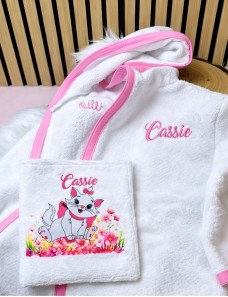Peignoir avec capuche pour enfant personnalisé imprimé et prénom en broderie. Eponge 450 g/m² 100 % Coton.