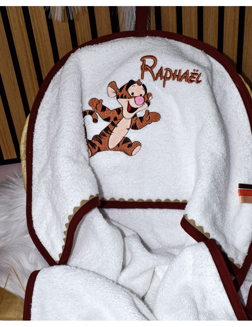 Cape de bain personnalisée bébé TIGROU – sortie de bain douce