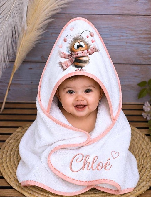 Cape de bain ABEILLE bébé personnalisée prénom brodé – Cadeau naissance