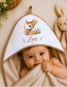 Cape de bain personnalisée FAON FLEURS– Idée cadeau unique