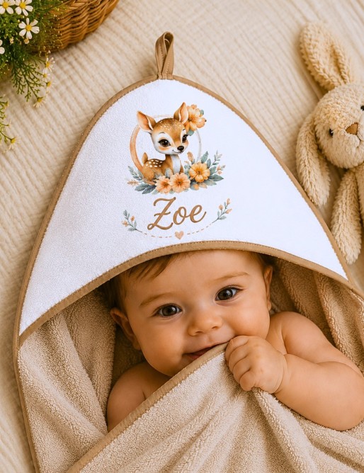 Cape de bain personnalisée FAON FLEURS– Idée cadeau unique