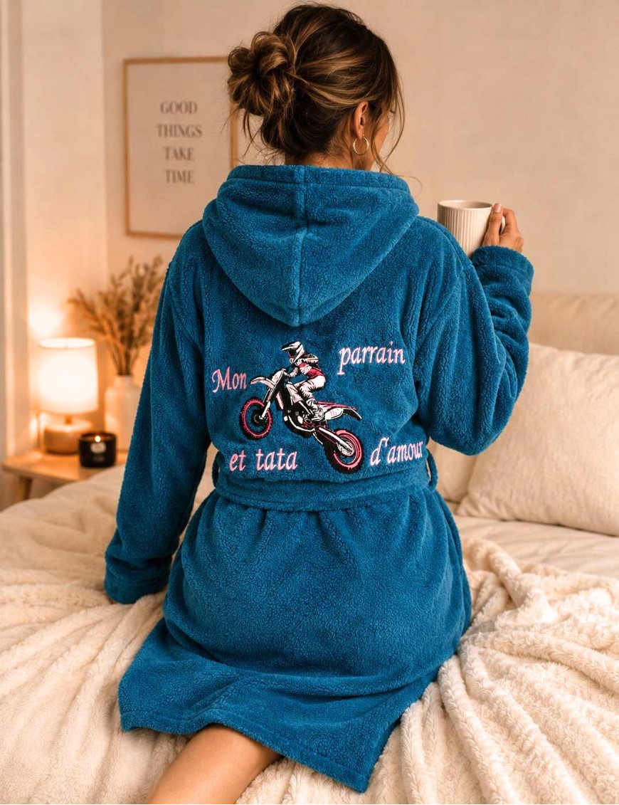 Peignoir Adulte Personnalisé – Motif Moto