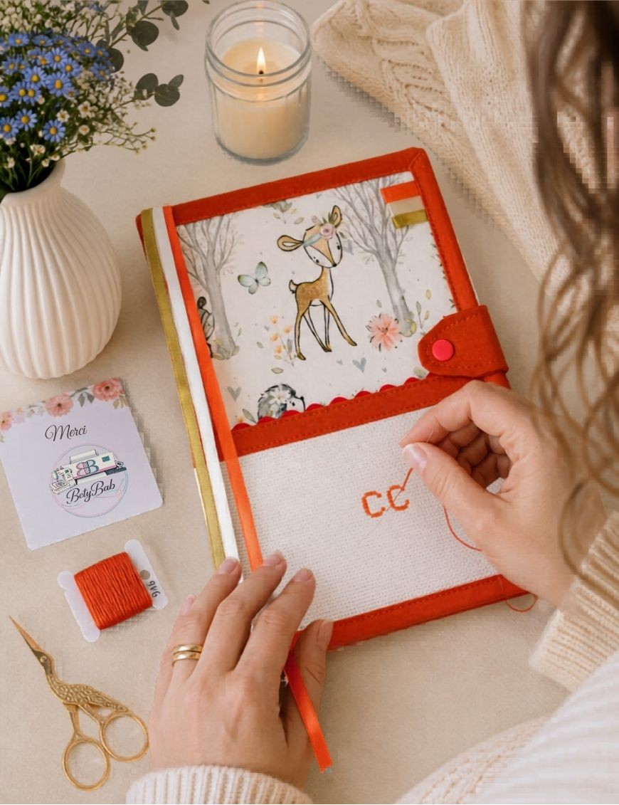 Protège carnet de santé à broder au point de croix BICHE