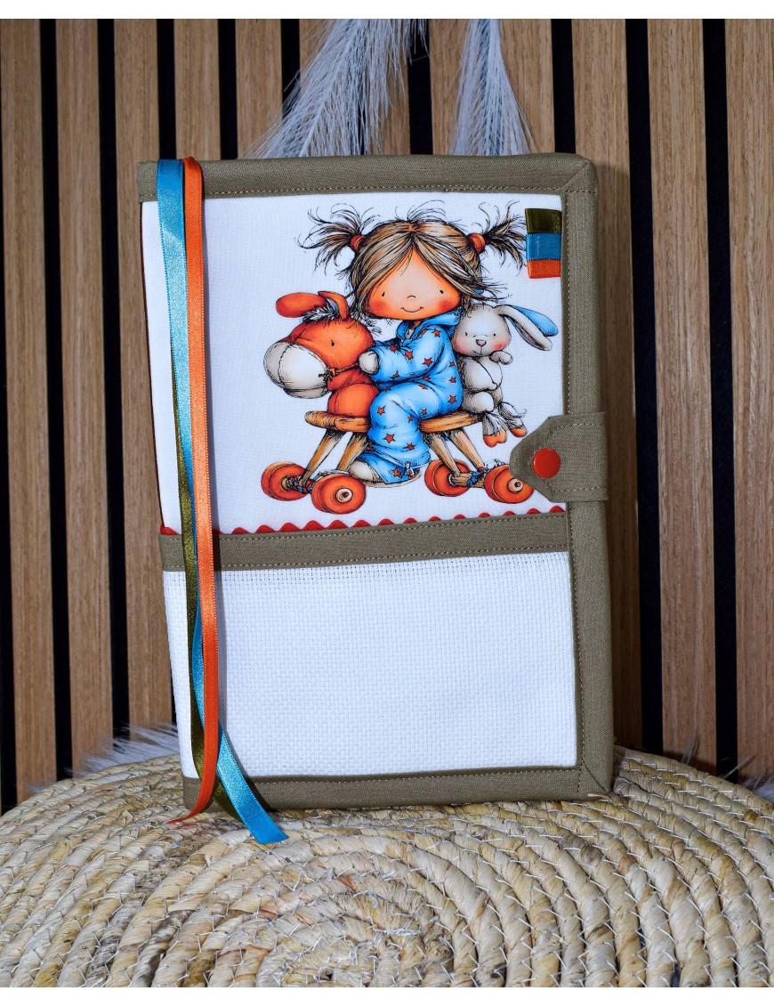 Protège carnet de santé à broder au point de croix — Kit broderie bébé fait main-LALY LAPIN