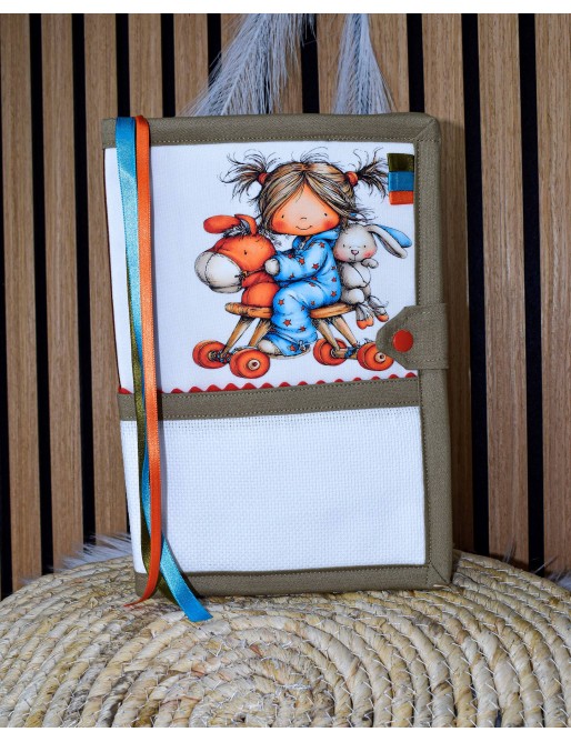 Protège carnet de santé à broder au point de croix — Kit broderie bébé fait main-LALY LAPIN