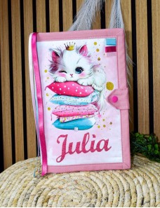 Protège carnet de santé personnalisé, Prénom brodé, MOTIF CHATON