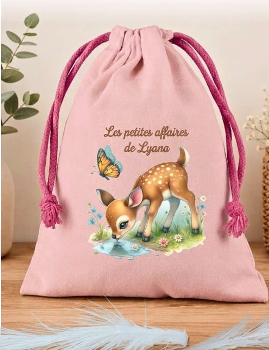 Sac personnalisé enfant  FAON– Sac à dos / Pochon / Tote bag – Prénom personnalisé – Cadeau naissance / crèche / maternelle