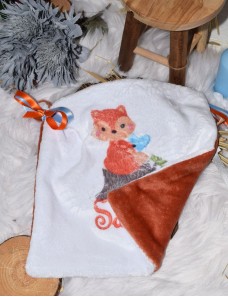 Doudou personnalisé RENARD avec prénom brodé. Fait main, tout doux et unique.