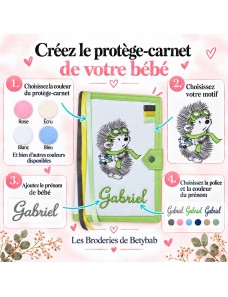 Protège carnet de santé personnalisé BRODÉ - COLLECTION HERISSON