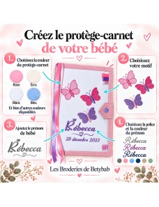 Protège carnet de santé personnalisé BRODÉ – COLLECTION PAPILLON