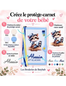 Protège carnet de santé personnalisé IMPRIMÉ & BRODÉ – COLLECTION RATON LAVEUR