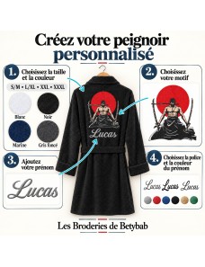 Peignoir adulte personnalisé Roronoa Zoro – Prénom brodé
