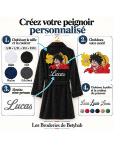 Peignoir adulte personnalisé One Piece – Prénom brodé