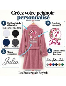 Peignoir personnalisé Motif Floral avec Monogramme et Texte