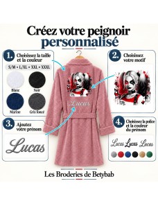 Peignoir femme personnalisé HARLEY QUINN-IMPRIMÉ ET BRODÉ